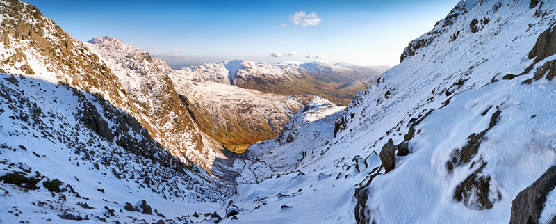 Descent from Scafell, The Lake District. Three image stich from a Panasonic GX1, 14-45mm lens at 14mm, ISO160, f/7.1