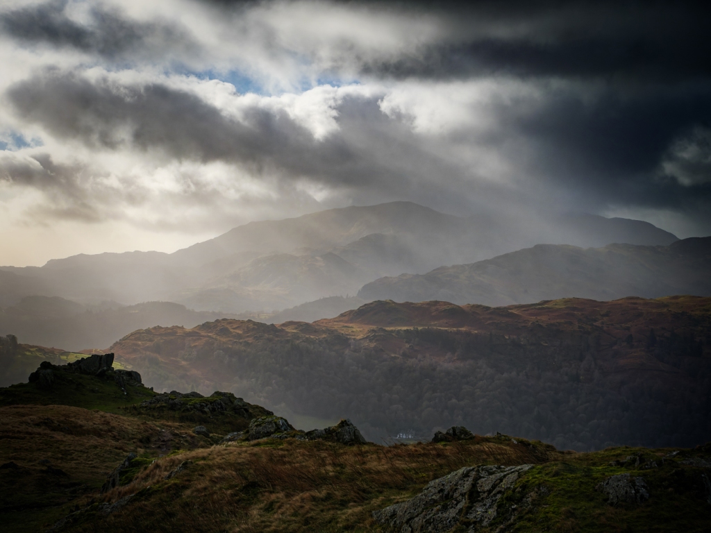 Storm rolling across the fells of the Lake District, above Grasmere. Panasonic G9 with Leica 12-60 lens.